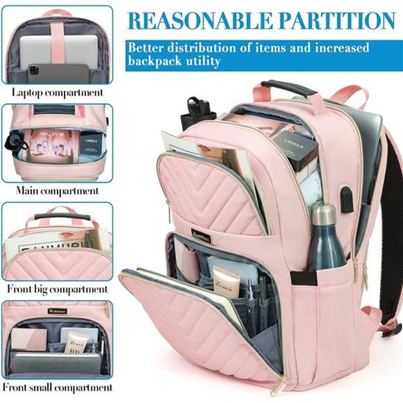Laptop Backpack for Women, 17.3 Inch Large School Backpack for Girls Waterproof - Picture 3 of 6